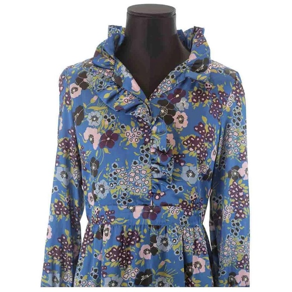 Manoush Blue Floral Long Sleeve Dress with Ruffle Collar - Picture 2 of 8